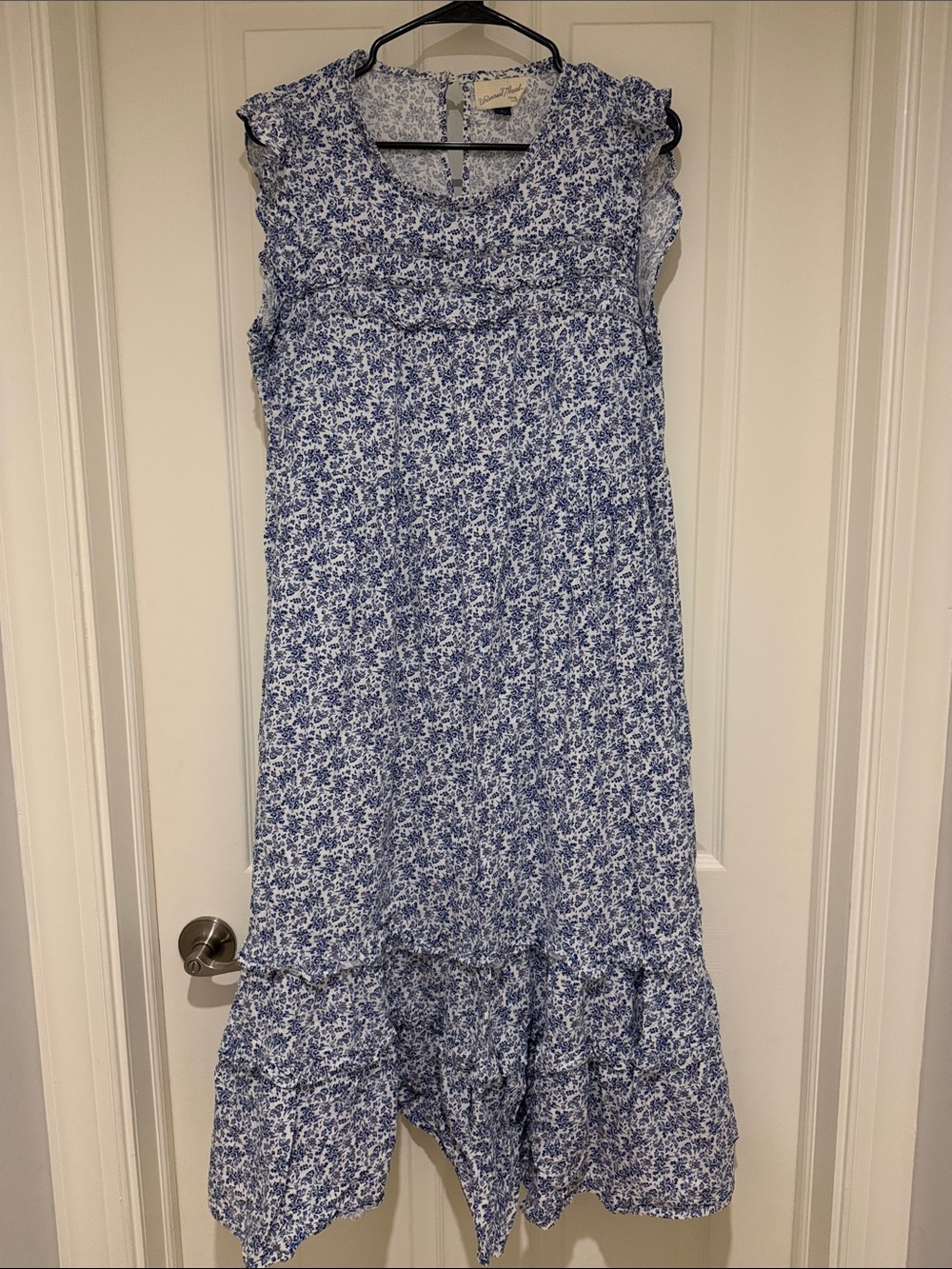 Universal Thread Blue Floral Ruffle-Trim Women's Dress